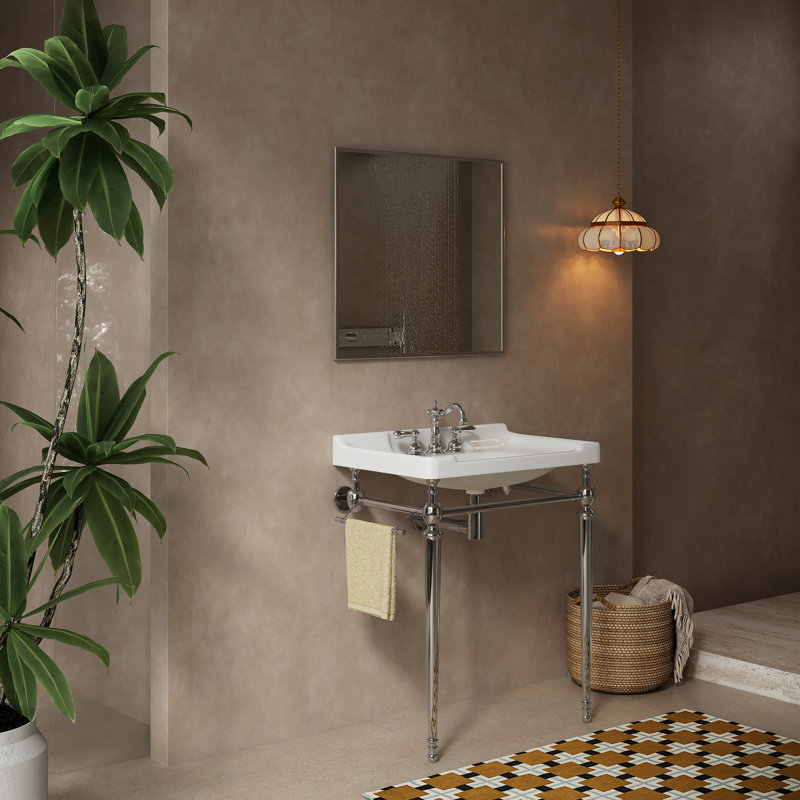 Ensemble de meuble-lavabo simple mural autoportant avec 3 trous de robinet, Chrome chrome, 28", Blanc
