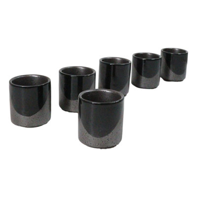 Set of 6 Black And Charcoal Gray Modern Porcelain 1.25oz Ochoko Yuzu Sake Cups