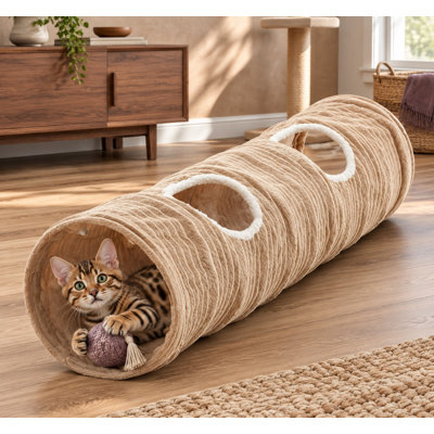 Un tunnel d'intérieur droit et pliable de 11,8 pouces de diamètre comprend une balle amusante et 2 trous pour les lapins, les furets, les chiots et les grands animaux de compagnie.