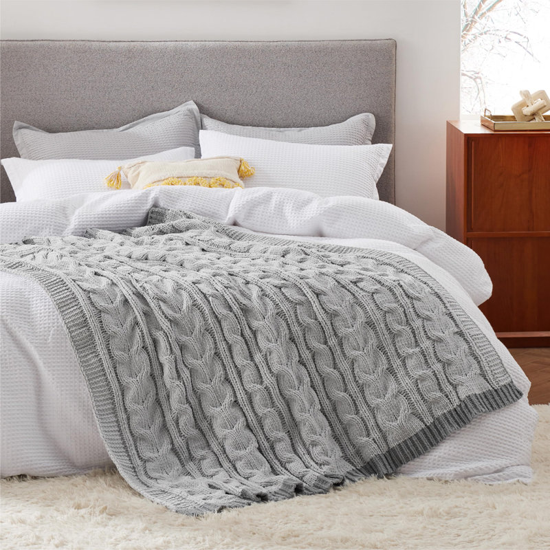 Bedsure Chenille Cable Knitted Throw Blanket For Couch GentleSoft™️, 60" W x 80" L, Gray