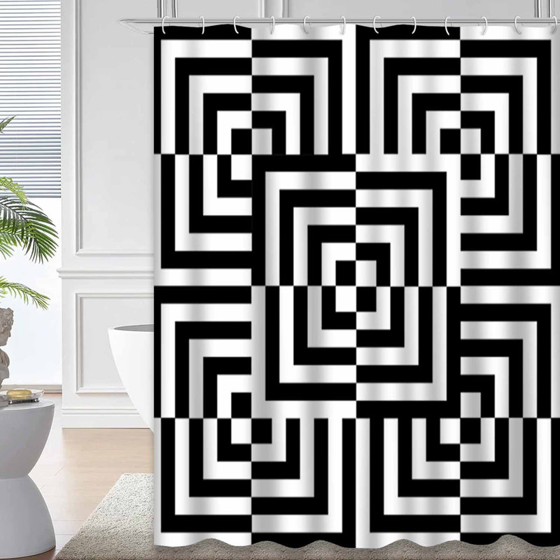 Rideau de douche abstrait géométrique noir à 12 crochets, L 72 po x l 78 po