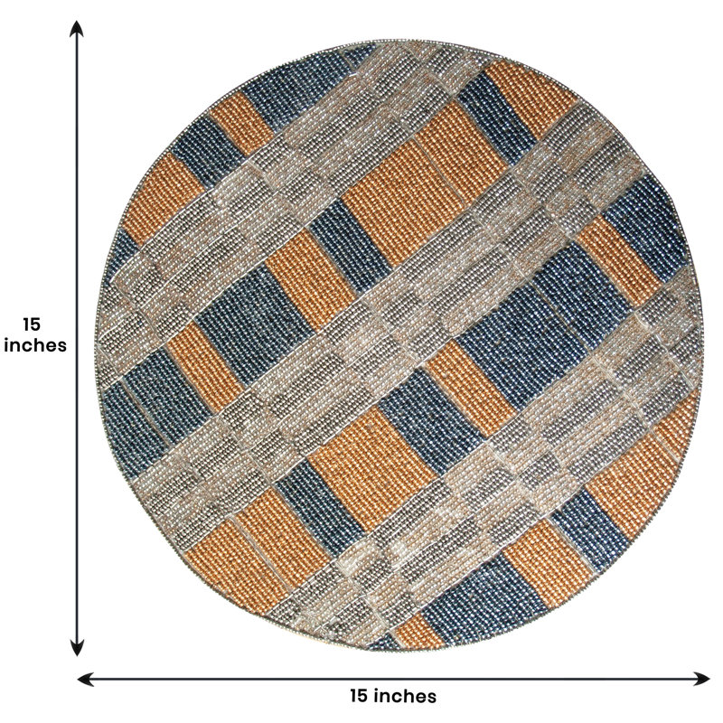 Taveras Round Beaded Placemats Set of 2 with Multicolor Plaid Design for Dining & Christmas Decor