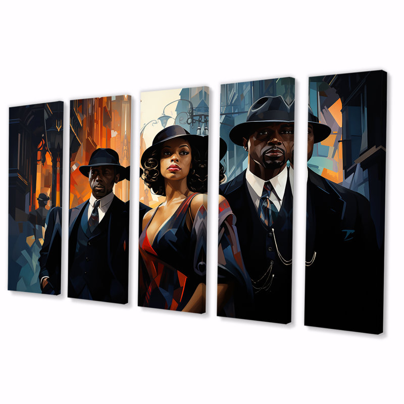 Art africain-américain de Harlem Renaissance - Harlem Renaissance, art mural 5 pièces pour le salon, H 28 po x l 60 po