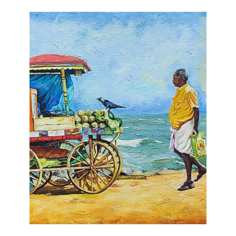 Hawker près de la mer | Huile sur toile | Peinture pour décoration murale