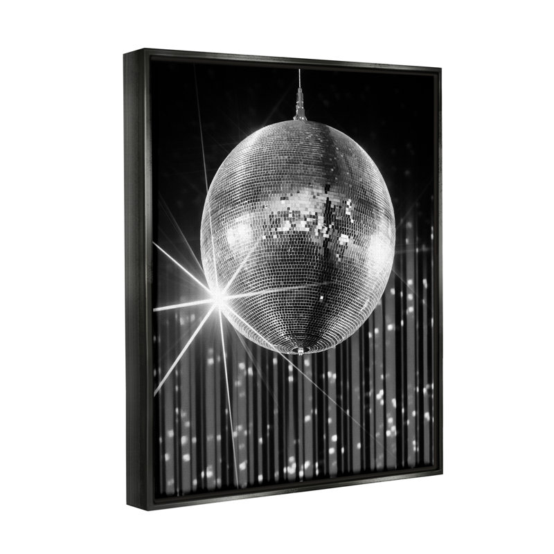Boule disco noire par Jesse Keith, H 21 po x l 17 po x P 1,7 po, Cadre flottant noir de jais