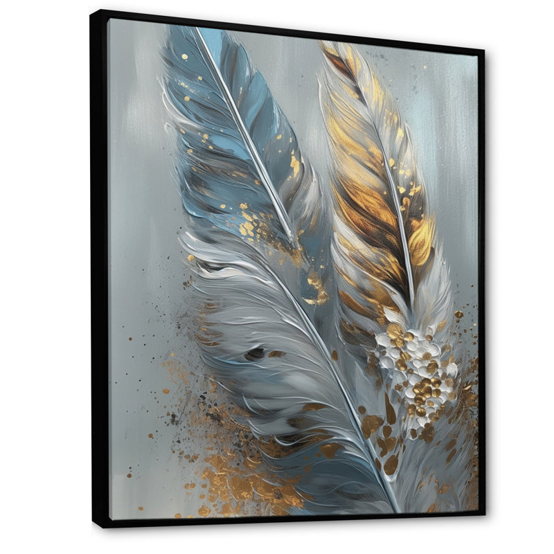 «Gwyndolin Gold Feather Wanderlust I - Glam Feather», reproduction d'art sur toile encadrée, H 32 po x l 24 po x P 1 po