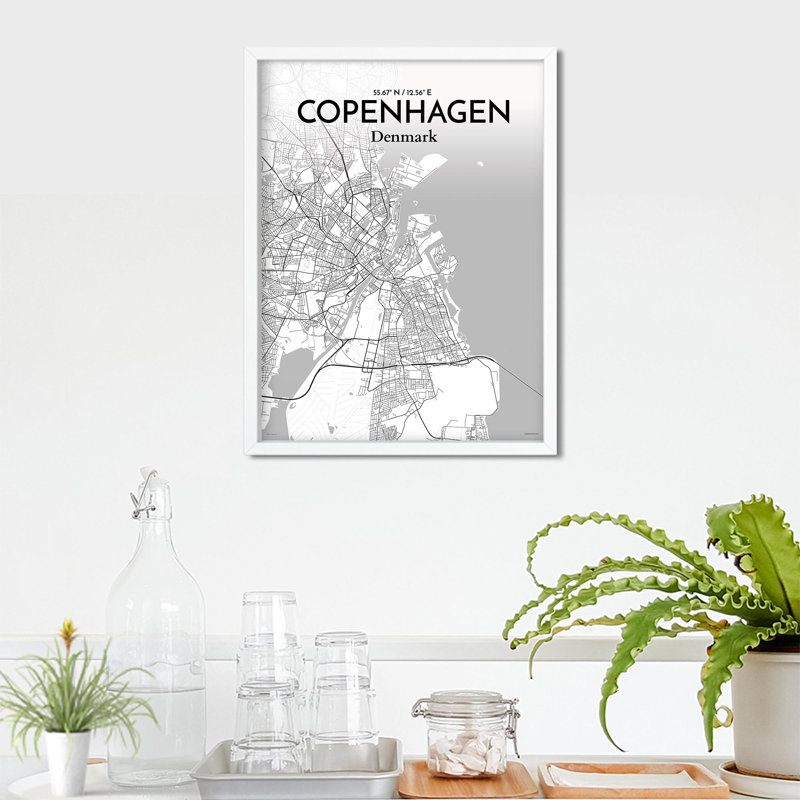 Copenhagen City Map In Tones - No Frame Print, 24cm H x 18cm W x 0.05cm D