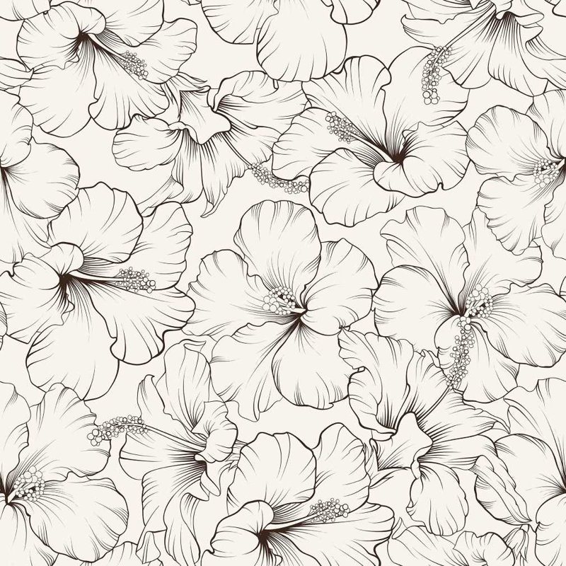 Floral Hibiscus Peel & Stick Wallpaper N013046, White and Black, 96" L X 24" W