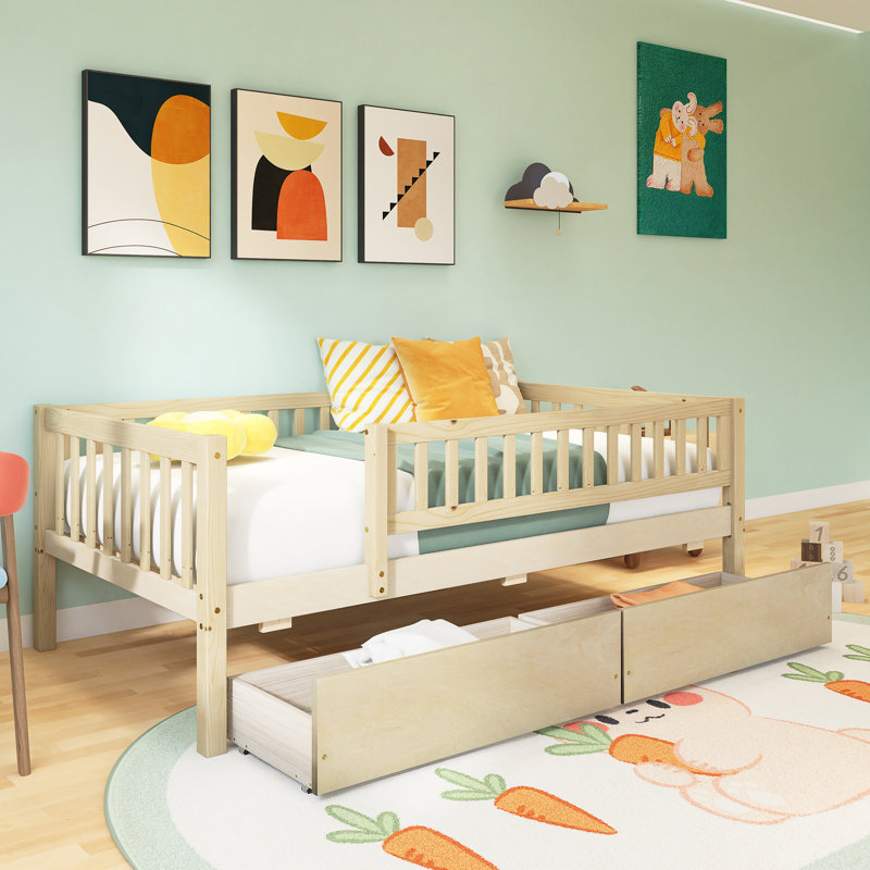 Wood Frame Twin Daybed With Two Drawers, Yellow