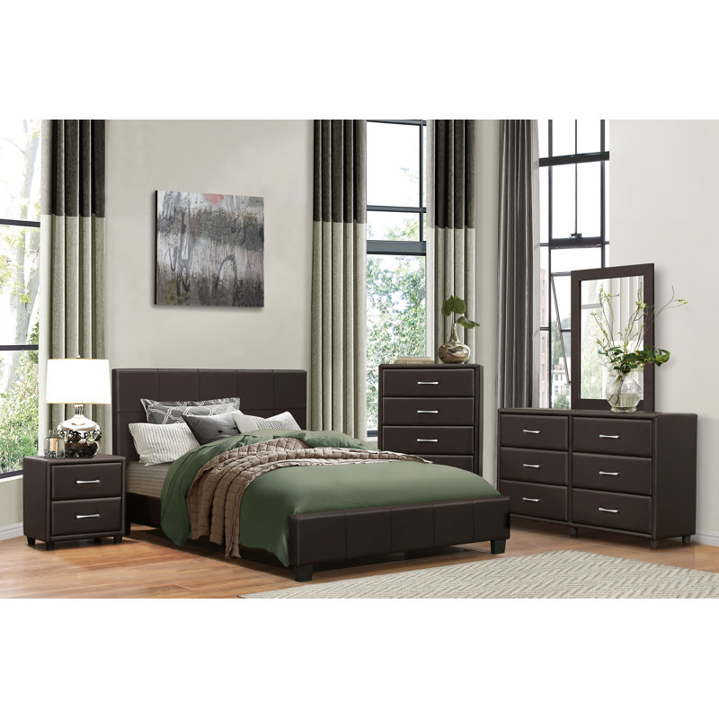 Gribble Vegan Leather Platform Bed, Black Vinyl, California King