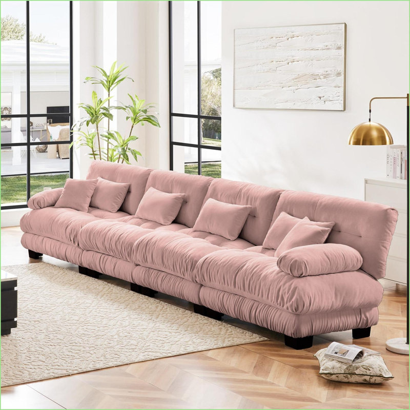 Canapé modulaire à 4 places modulaire pour salon, appartement | Chenille | Rose, Chenille rose