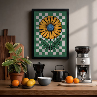 Sunflower On Checked Ground Botanical - Print