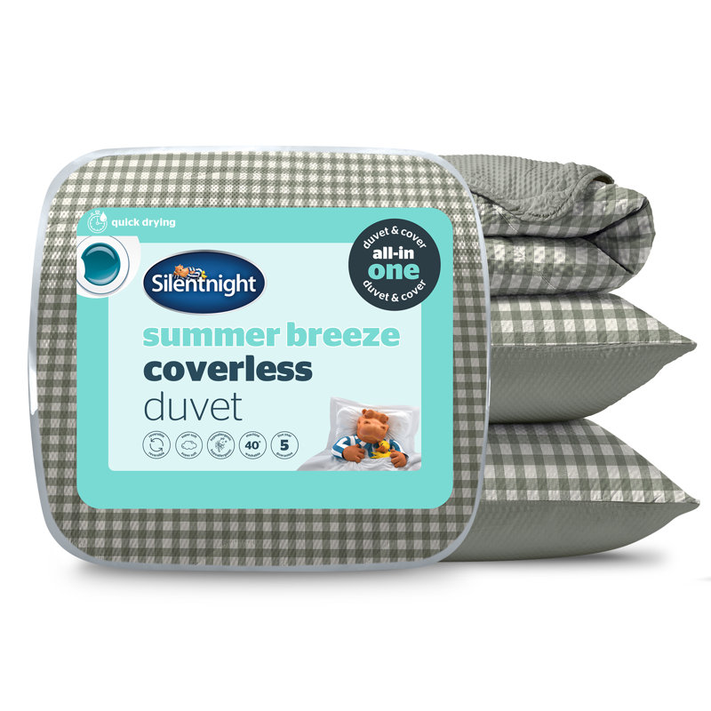 Silentnight Summer Breeze Coverless 4.5 Tog Duvet and Pillowcase Set, Super King, Sage Gingham