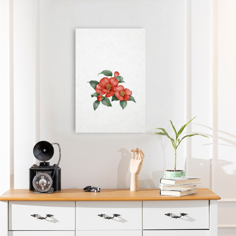 Camélia rouge en fleurs - Illustration murale minimaliste, délicate et élégante représentant une fleur naturelle