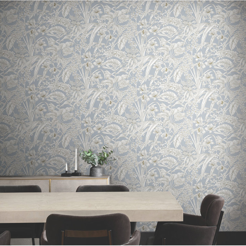 Rouleau de papier peint L 33 pi x l 20,5 po, Bleu et taupe