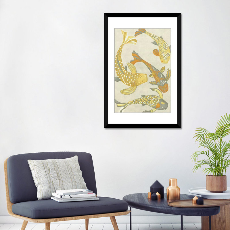 « golden koi i », impression sur toile, H 32 po x l 24 po x P 1 po, Papier d'art encadré noir, Blanc