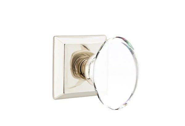 Ensemble de mortaise intérieure Emtek Passage avec rosette Quincy et bouton de verre Hampton (LH), Nickel poli