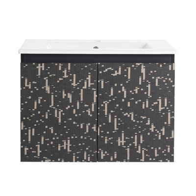 Modern Bathroom Vanity 24'' With Ceramics Sink & Soft-close Door - Wall Mounted Black Appearance