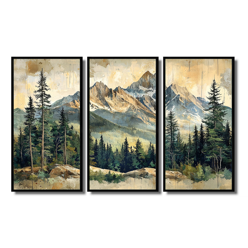 Paysage de montagne en montagne I - Art mural montagnes - ensemble de 3, H 40 po x l 60 po, Noir