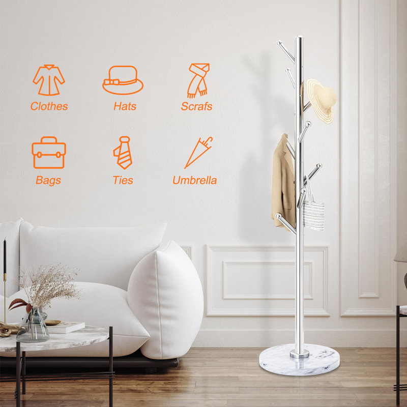 Stainless Steel Freestanding Coat Rack with Marble Base