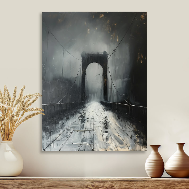 Impression sur toile grise et blanche monochromes, Métal métal, H 44 po x l 34 po x P 1,5 po