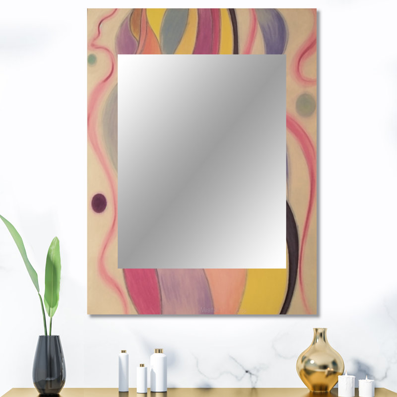 «Shadow Dance» jaune et rose, Illustration rétro I - peinture abstraite, miroir mural unique, impression sur métal jaune