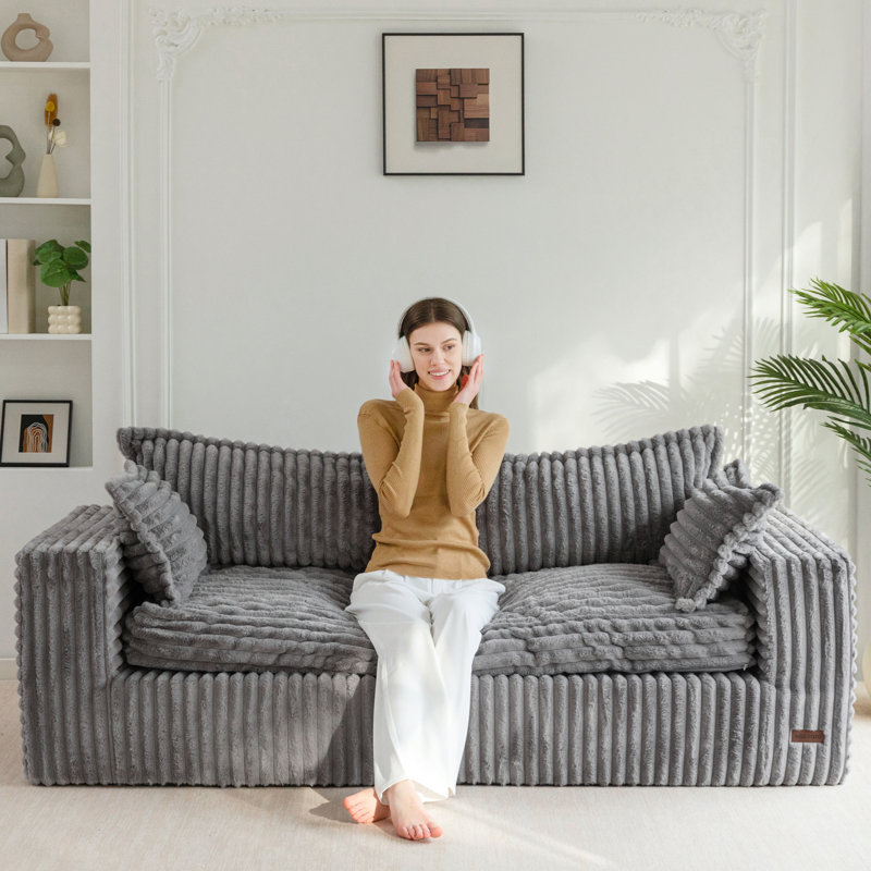 Boneless Bean Bag Chair For Living Room, Upholstered Loveseat Sofa Couch With Deep Seating, Wide Armrests Boneless Couch Sofa In A Box