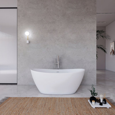 61 Inch Freestanding Solid Surface Soaking Bathtub
