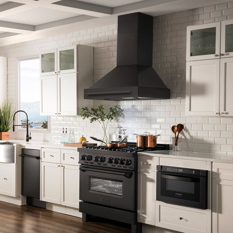 Black Studio 36" 700 CFM Convertible Wall Mount Range Hood in Black