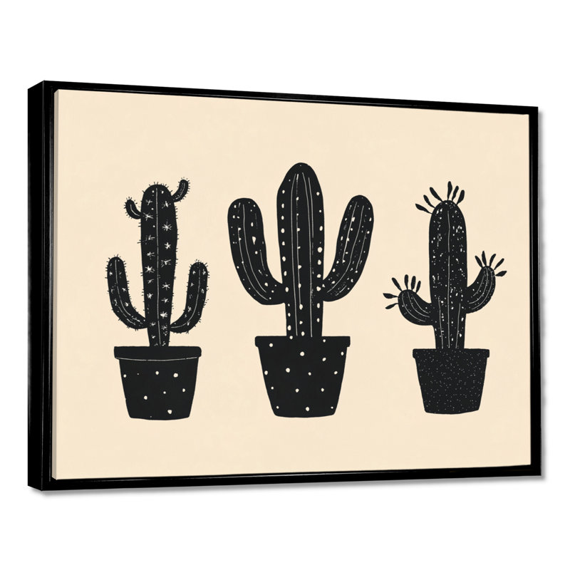 «Minimal Cactus Form I - Black Desert», art mural encadré, H 16 po x l 32 po, Cadre flottant noir