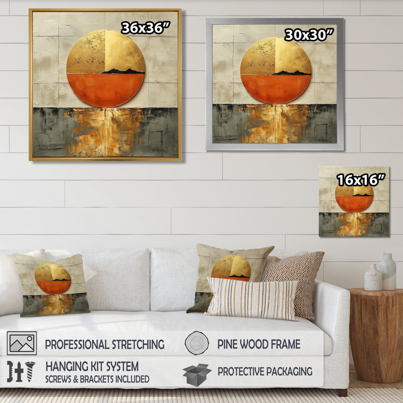 Or japonais, coucher de soleil sur un lac - Japon, art mural encadré, H 16 po x l 16 po, Toile tendue