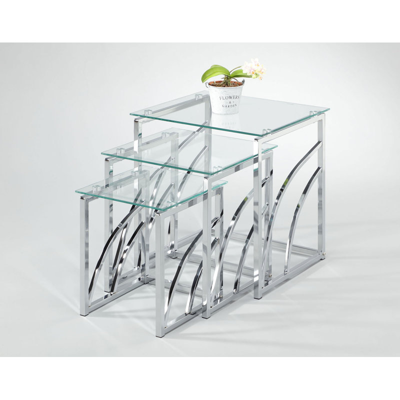 Vann Glass Top Frame Nesting Tables, Clear