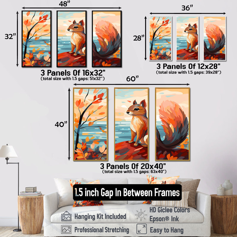 Forêt écureuil aquarelle - écureuil, art mural, Cadre flottant noir, H 28 po x l 36 po