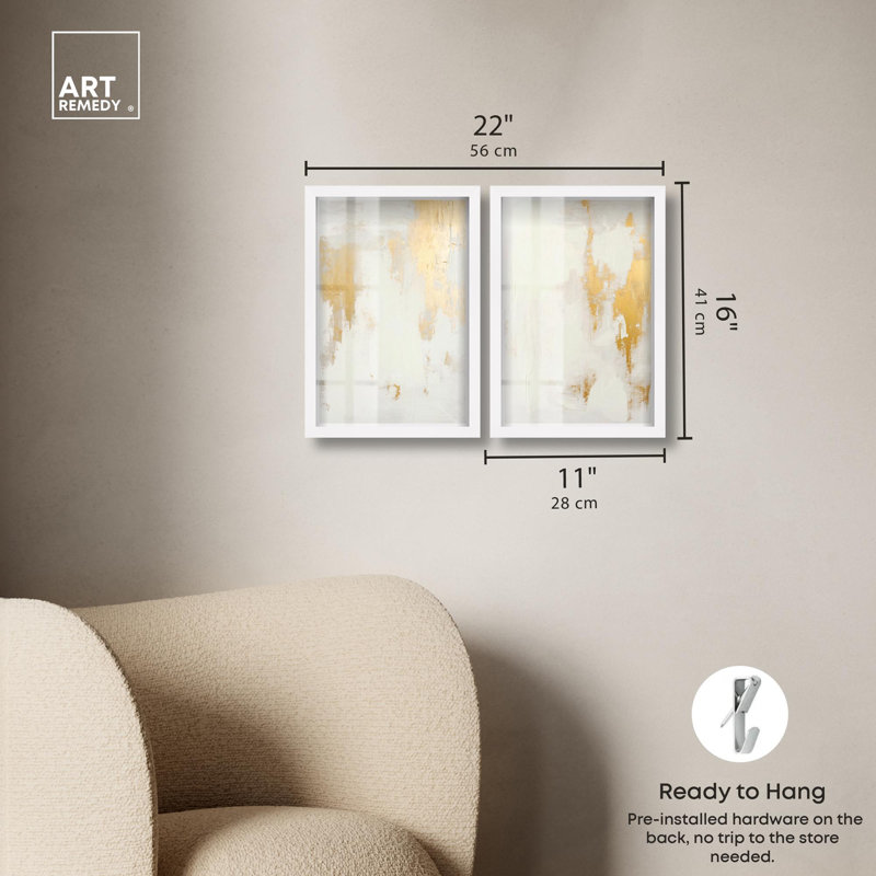 Tranquility pair Gold Art , H 16 po x l 11 po, Blanc