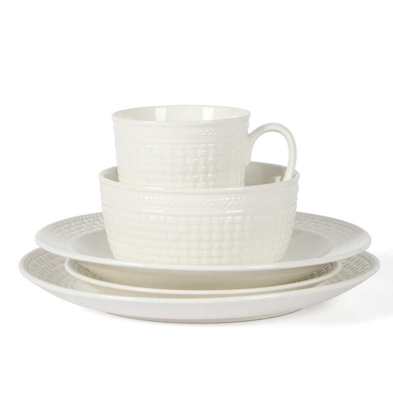 White Basket Weave Porcelain Dinnerware Set, Service for 6