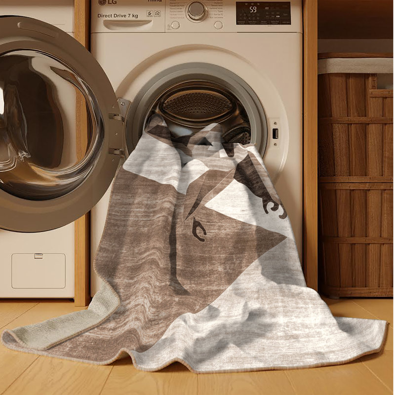 Tapis géométrique beige lavable à la machine Oryn Gibbon, 5 X 8
