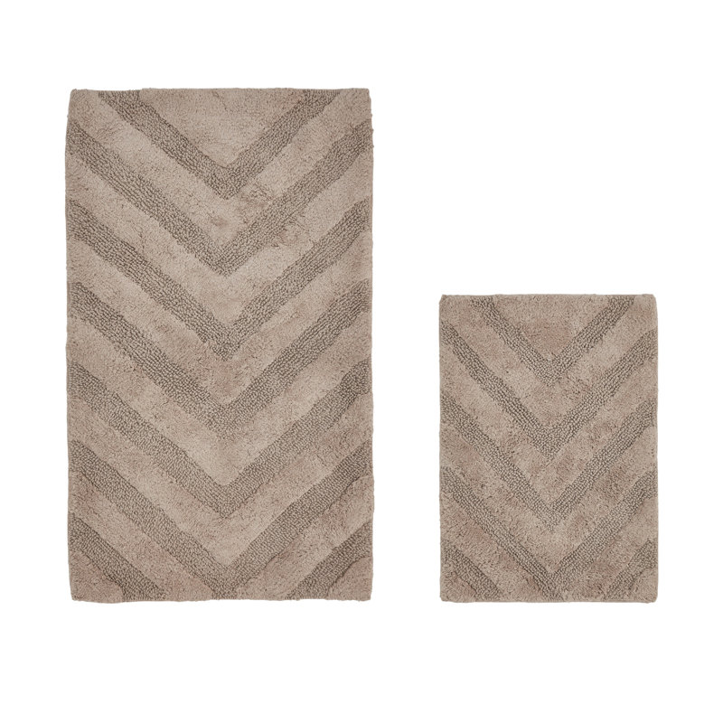 Annaclara Premium 100% Cotton 1990 GSM 2-Piece Tufted Chevron Bath Rug Set with Non-Slip Spray Latex Backing, OEKO-TEX® Certified, Super Absorbent and Machine Washable, Beige