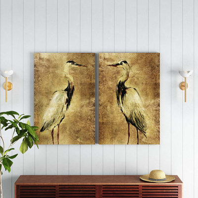 «Gold Crane at Dusk I», ensemble de 2 reproductions d'art sur toiles