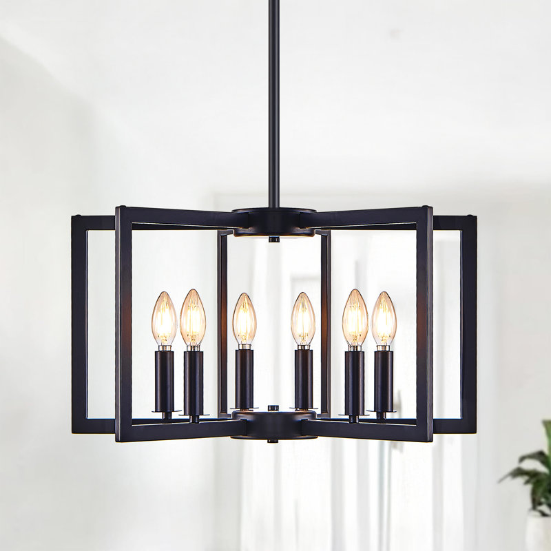 Élégant lustre en fer 6 lumières au design géométrique moderne pour la salle à manger, le salon, la cuisine