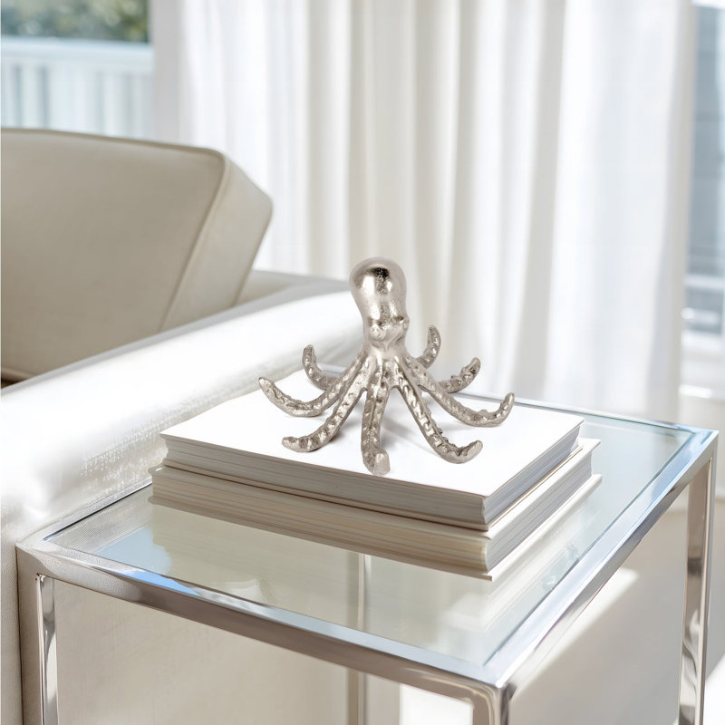 Tidal Reach Decorative Silver Octopus Sculpture (4.5-inch), Silver