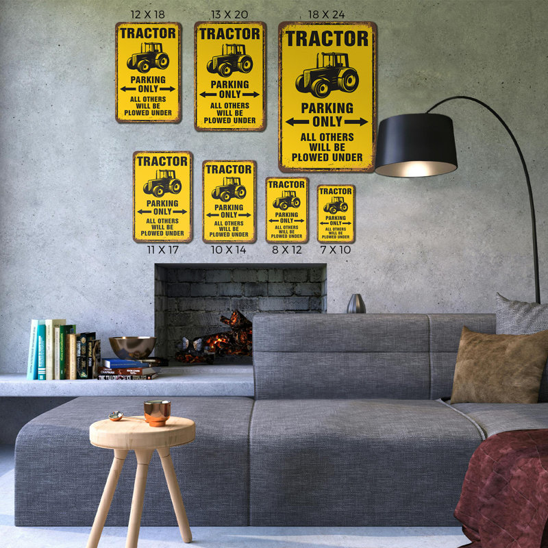 «Tractor Parking Only All autres Will Be Ploughed Under Vintage» en aluminium 18 po x 24 po