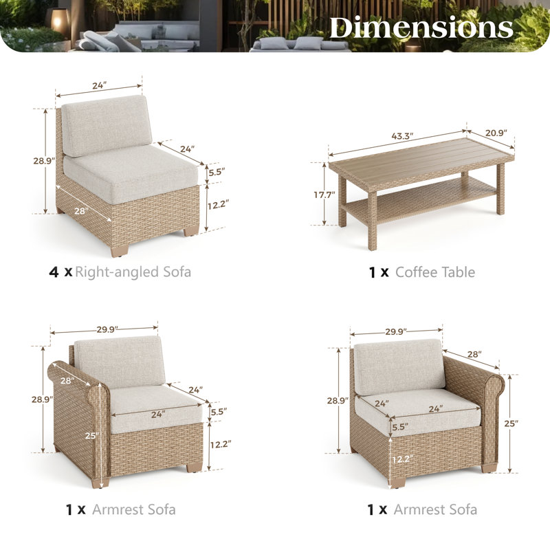 Rattan 6 - Person Seating Group with Cushions
