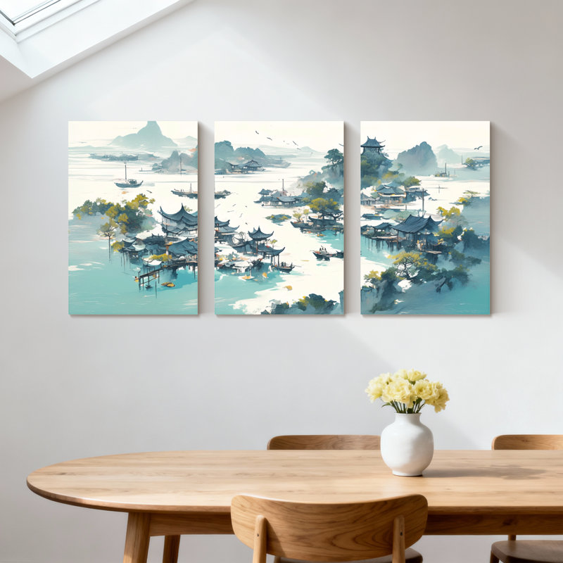 Landscape & Nature Serene Water Village Landscape, H 18 po x l 36 po