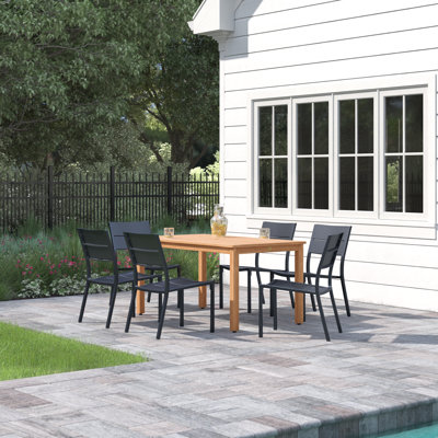 Anautica 6 - Person Eucalyptus Solid Wood Patio Dining Set Umbrella Hole Included Rectangular Table