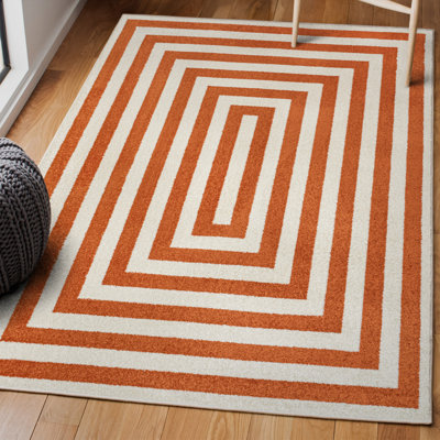 Isibeal Modern Classic Mitre Stripe Terracotta/Ivory Rug