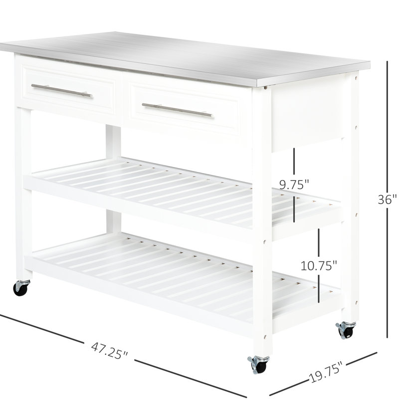 Utility Cart For Kitchen, Stainless Steel Worktop And Rustic Appearance, Gray, 3 Shelf With Drawers Movement Kitchen Island Drawers, Surface Theme, Space Saving Storage Unit Use