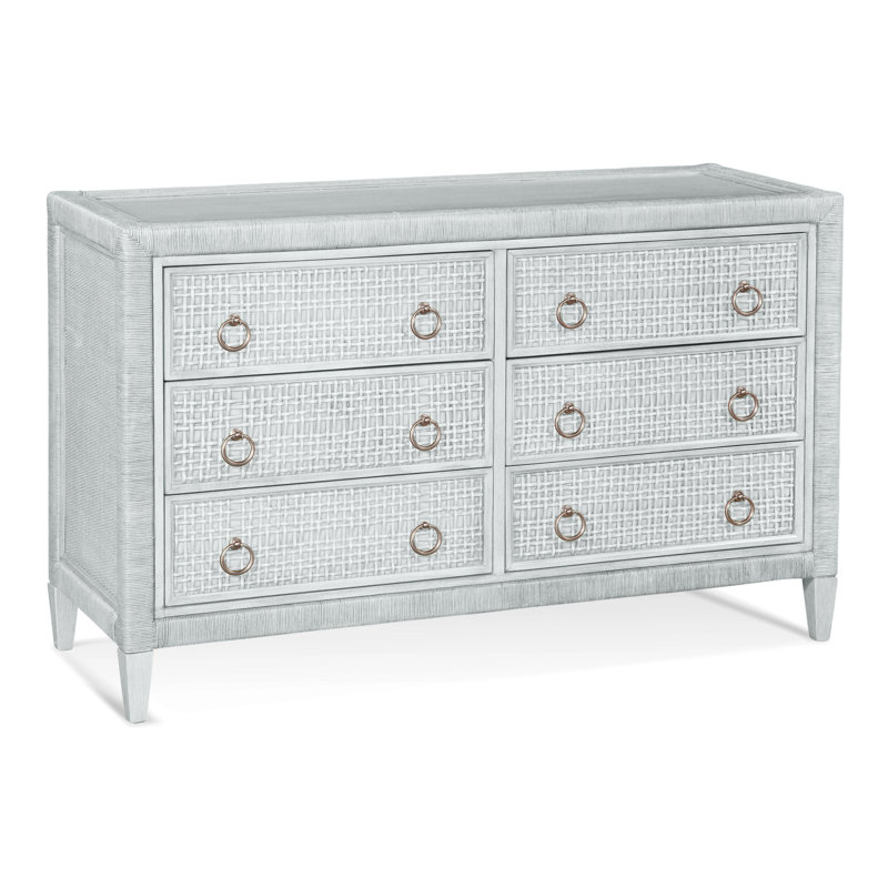 Commode 6 tiroirs Monterey, Blanc givré, Non, Nickel satiné