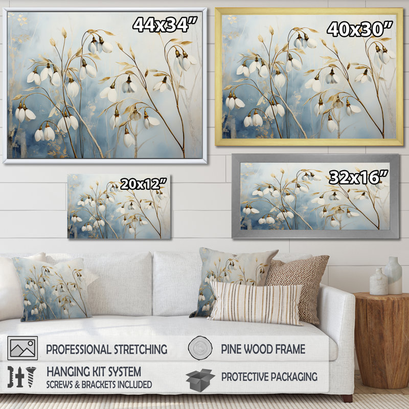 «White and Blue Snowdrops Simplicity III», reproduction sur toile, H 24 po x l 32 po x P 1 po, Toile tendue