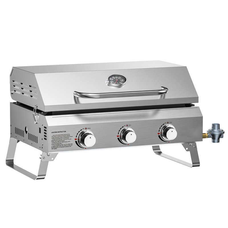 Plaque chauffante au gaz à dessus plat avec pieds pliables, plaque chauffante au propane en acier inoxydable à 3 brûleurs, plaque chauffante portable de 24 po