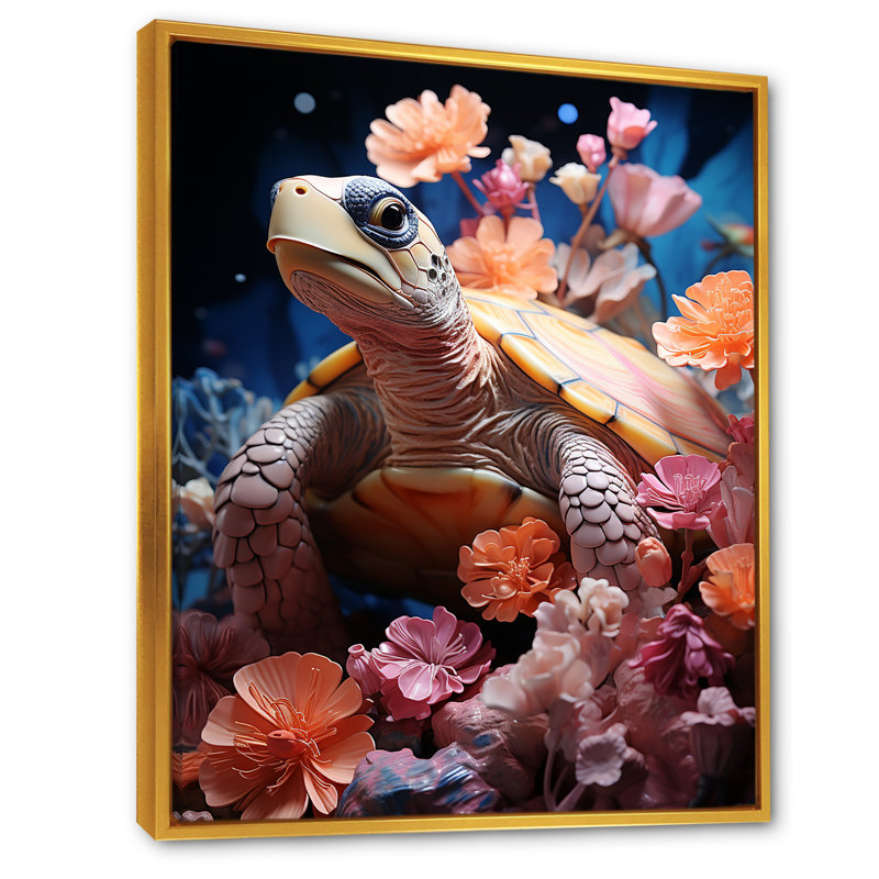 Tortue romantique I, Cadre flottant doré, H 44 po x l 34 po x P 1,5 po